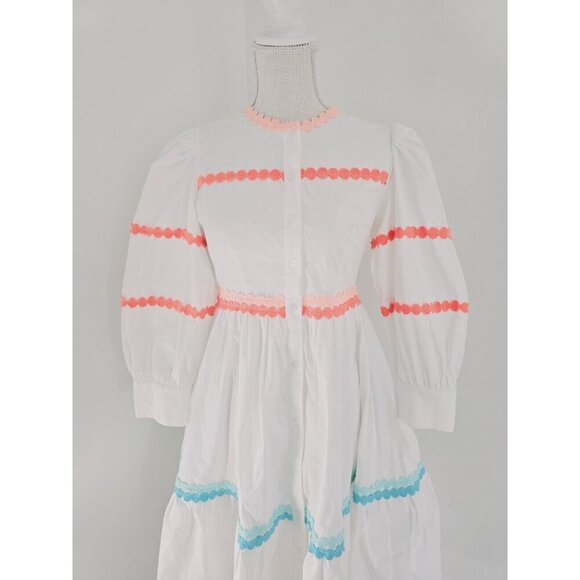 Marie By Victoria Dunn Amelie White Cotton Provence Long Sleeves Midi Dress XS - Picture 3 of 14